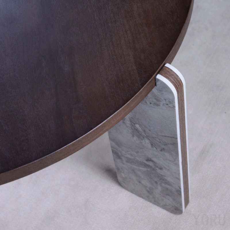Modern Coffee/End Table Set - Walnut Veneered MDF, Sintered Stone Base - Walnut