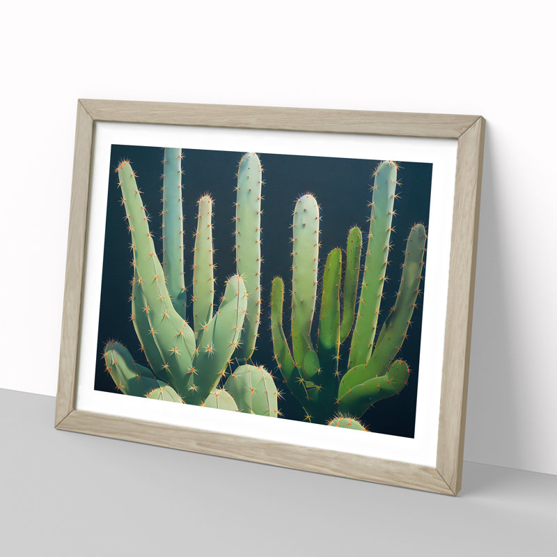 Enthralling Cactus - Single Picture Frame Painting, 46cm H x 64cm W x 2cm D, Oak 