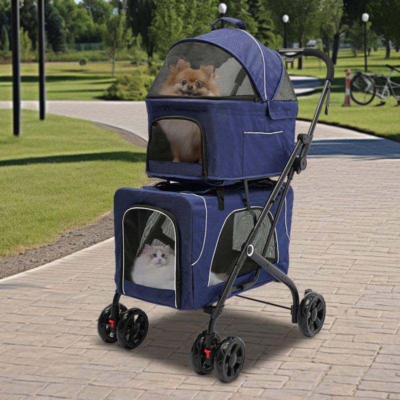 Foldable Pet Stroller, Dog Cat Carrying Cart, Blue