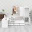 Lit plateforme avec tiroirs de rangement intégrés, étagères, bureau et garde-robe-446300566