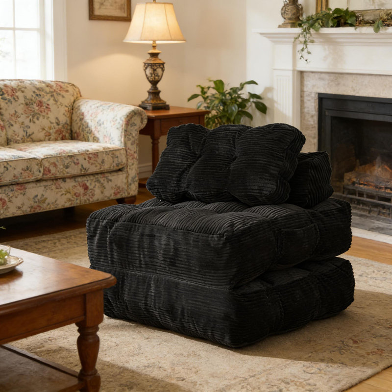 Convertible Folding Sofa Bed with Collapsible Mattress, Pillow, Back Support & Side Pocket for Living Room and Bedroom, Black