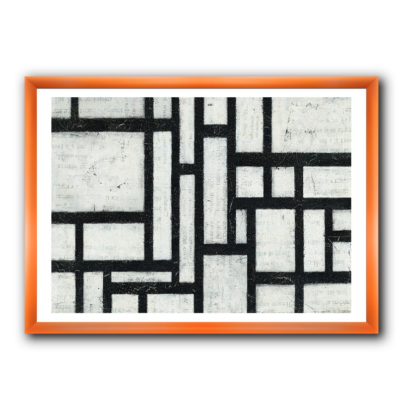«Black and White Labyrinth Geometric», reproduction sur toile encadrée, H 36 po x l 46 po x P 1,5 po, Cadre orangé