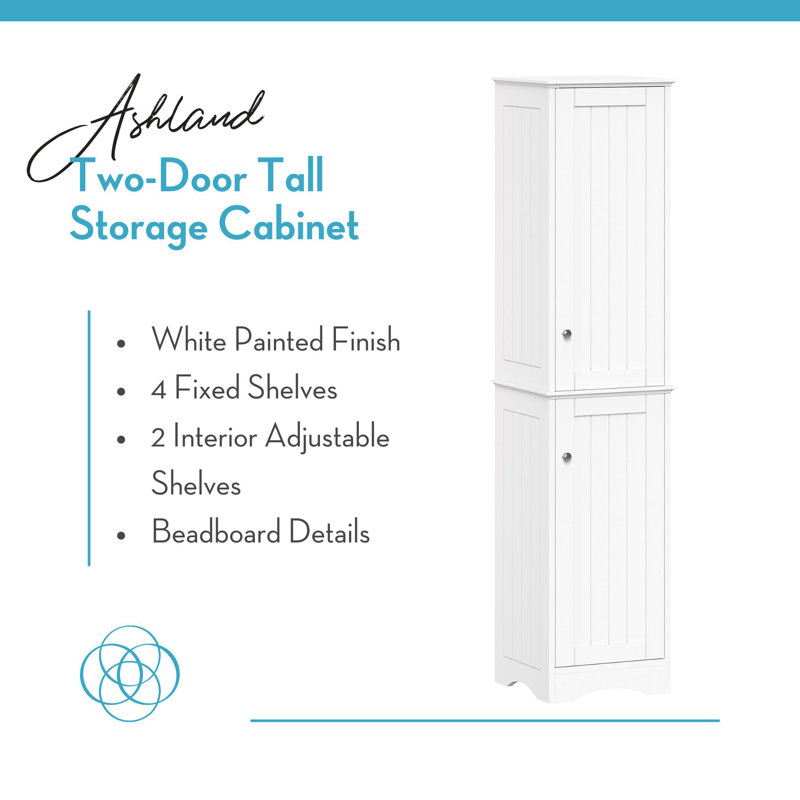 White Tall Lockable Bathroom Cabinet with Adjustable Shelves