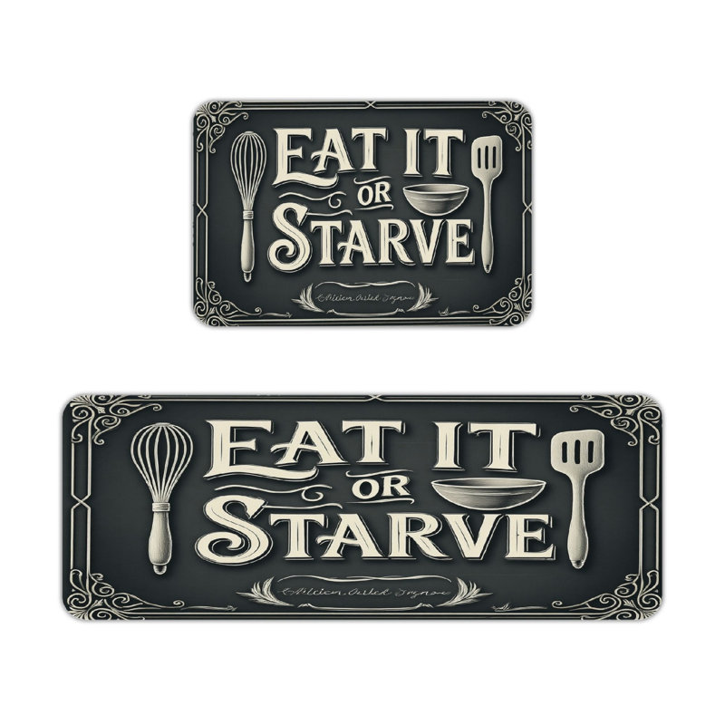 Ensemble de 2 tapis de cuisine bistro foncé foncé "Eat It Or Starve"