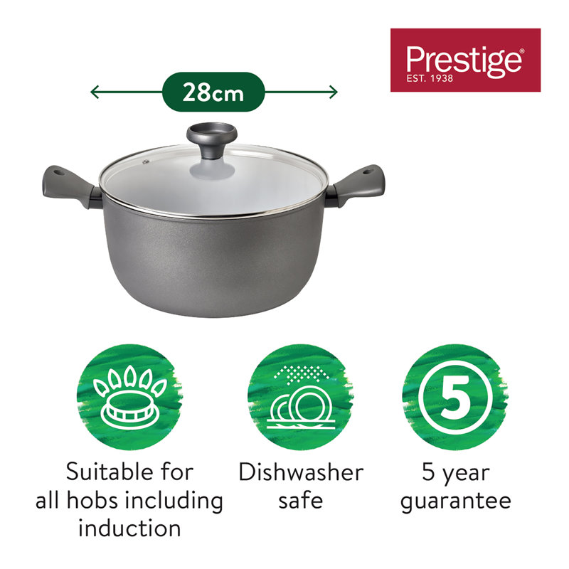 Earthpan Recycled induction Dishwasher Safe Stock Pot with Toughened Glass Lid -28cm / 7.5 Litre