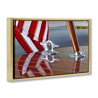 Flag On Boat Hull Framed Floater Canvas by Dennis Frates