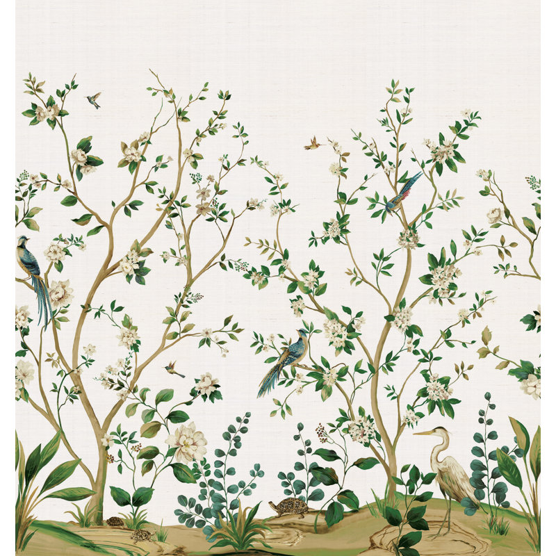Grass Cloth Floral Wall Mural