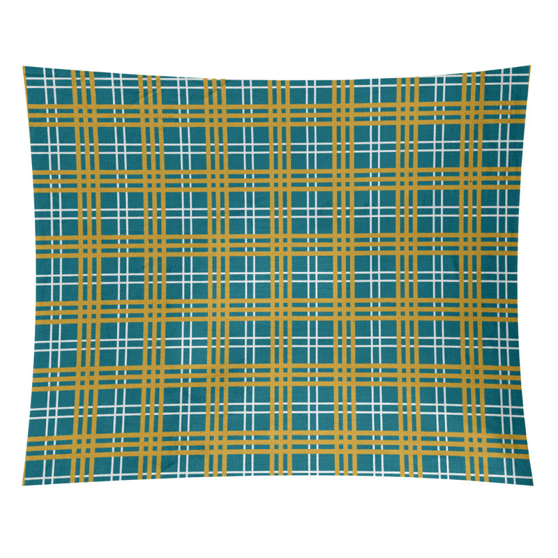Tapisserie en microfibre Jacksonville, H 68 po x l 80 po, Bleu sarcelle / blanc / or