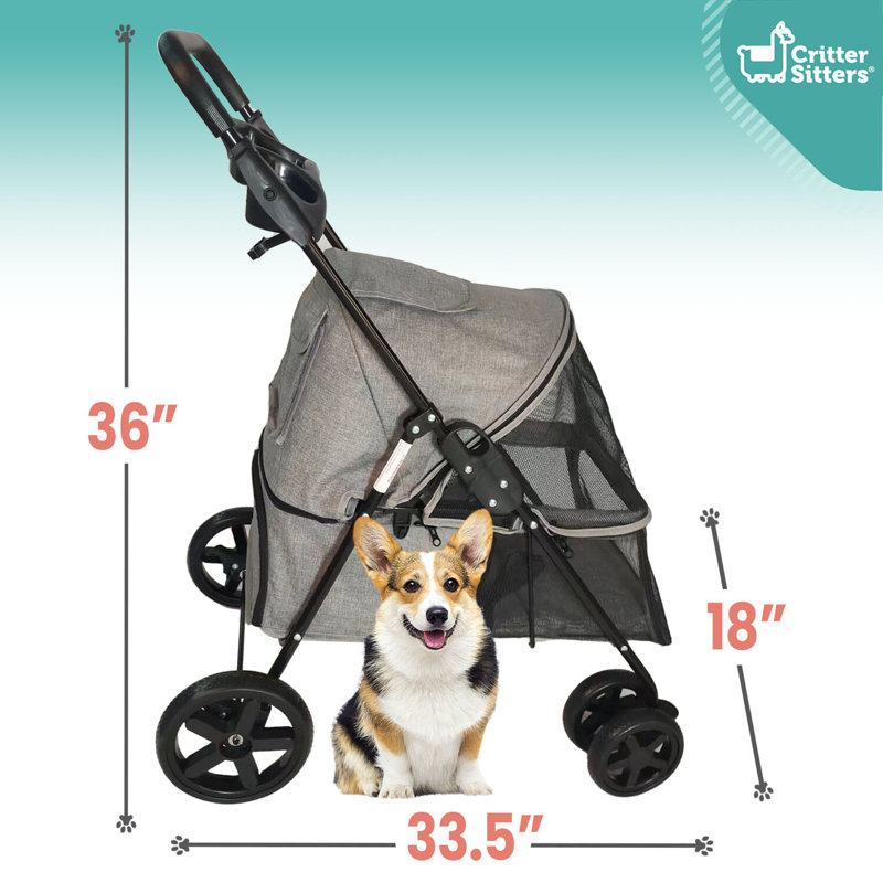 Foldable Gray Pet Stroller with Breathable Mesh for Small to Medium Dogs