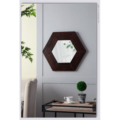Miroir hexagonal 18,5 "x 18,5" avec cadre en bois massif, décoration murale