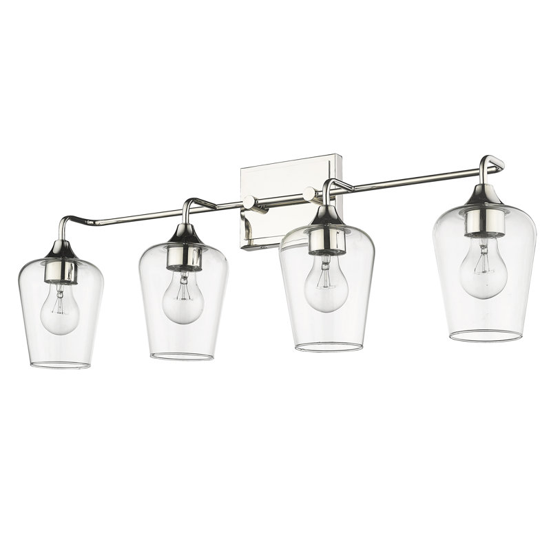 Meuble-lavabo 4 lumières 32 po en nickel poli avec verre transparent., Nickel poli
