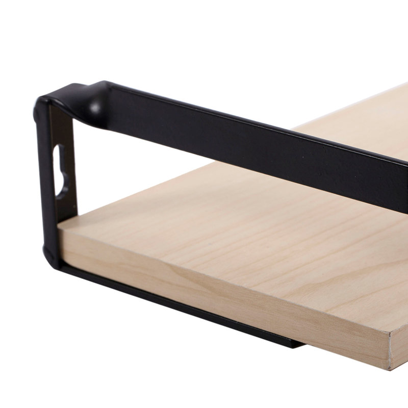 Kells 16" Beige Oak Floating Shelf with Black Metal Bracket