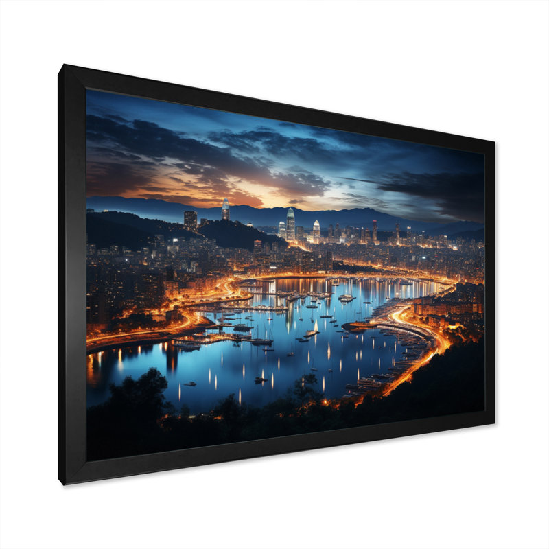 «Barcelona Beautiful Cityscape I», reproduction, H 12 po x l 20 po x P 1 po, Cadre photo noir