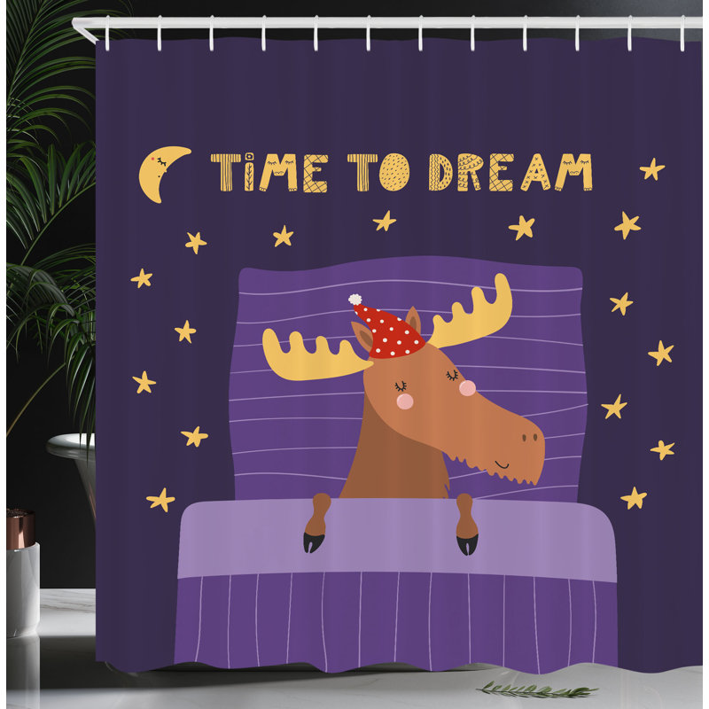 East Urban Home Nap Saying Shower Curtain Typography with Moose Multicolor, 70"H x 69"W