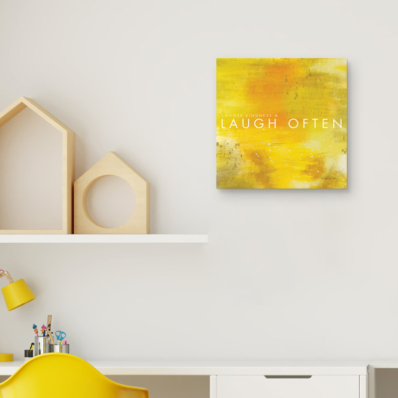 Laugh Often Gold and White Canvas Wall Art 24" x 24"