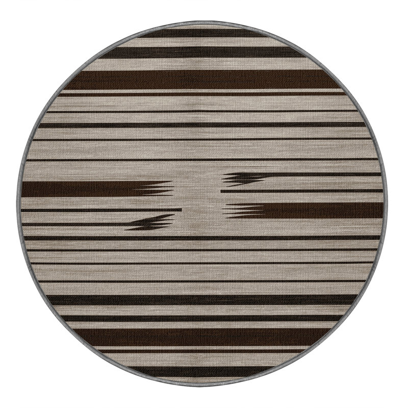  Tapis lavable rayé brun foncé Greige, Rond 4 pi