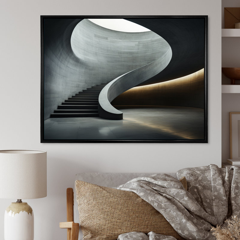 " Gray Concrete Canvas Subtle II " by Designart, 30" H x 40" W x 1.5" D, Black Floater Framed
