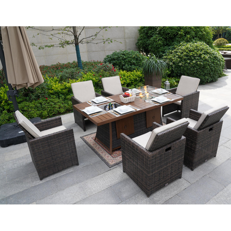 Wicker 6 - Person Patio Conversation Set with Cushions, Brown