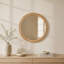 Miroir mural rond de 30 po x 30 po en bois naturel avec cadre en bois massif perlé, miroir rustique de décor de ferme pour entrée, salle de bain et salon