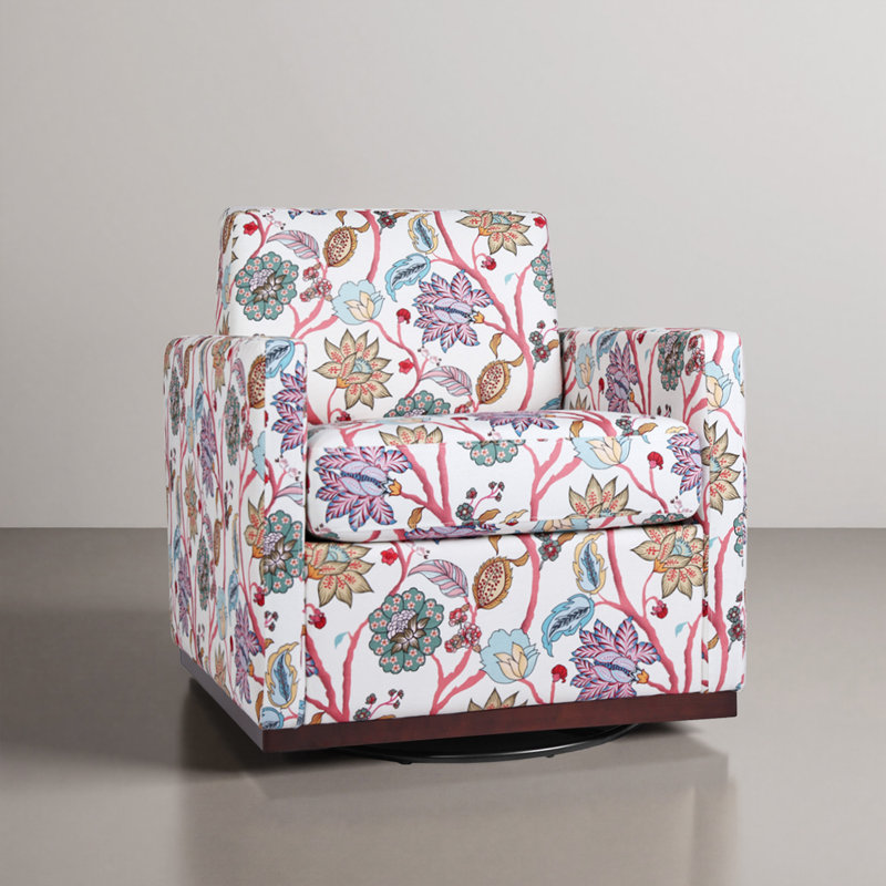 Upholstered Swivel Armchair, Bright Floral Cotton Blend