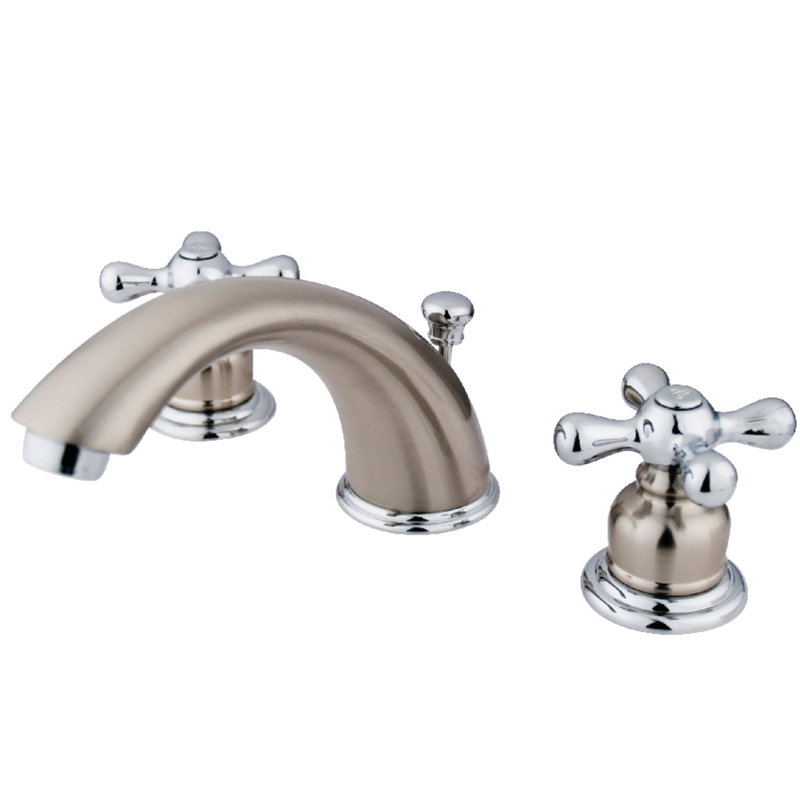 Widespread Bathroom Faucet with Double Metal Cross Handles, Brushed Nickel/Polished Chrome
