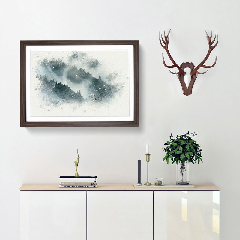 Grey Wolf in a Winter Forest in Abstract - Picture Frame Graphic Art Print, 27cm H x 36cm W x 2cm D, Walnut Framed