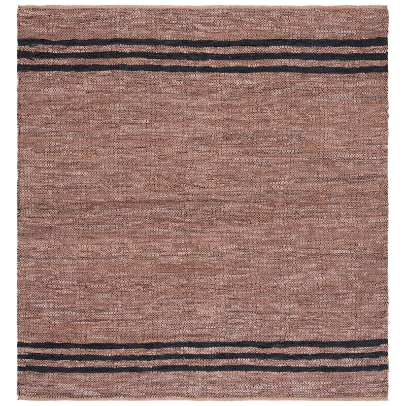 Riffle Hand Woven Leather/Cotton/Jute Rug in Brown/Black, Square 7'