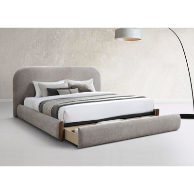 Lit avec rangement, tissu gris