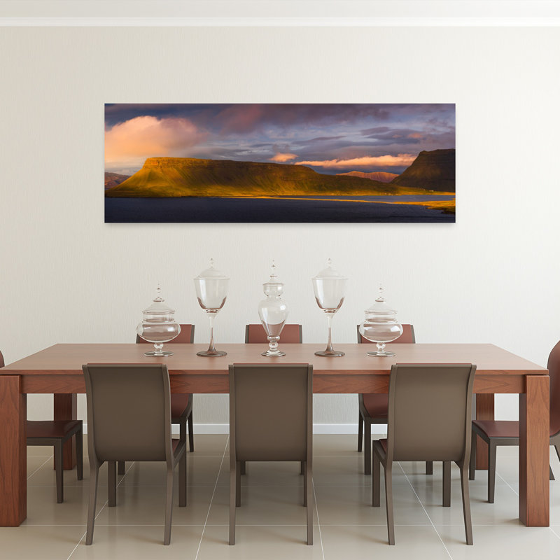 Dramatic Fjord Sunset Dramatic Peaceful Serene Coastal Landscape, art mural, H 20 po x l 60 po