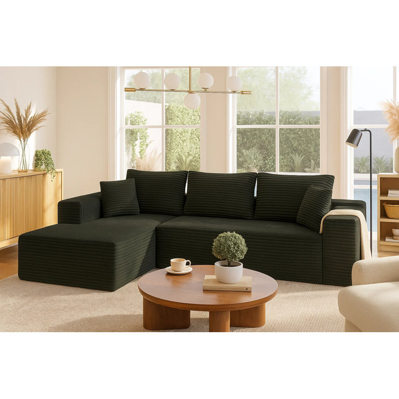 Canapé modulaire en velours côtelé 104 pièces 104 po avec méridienne en forme de L 104 po vert olive