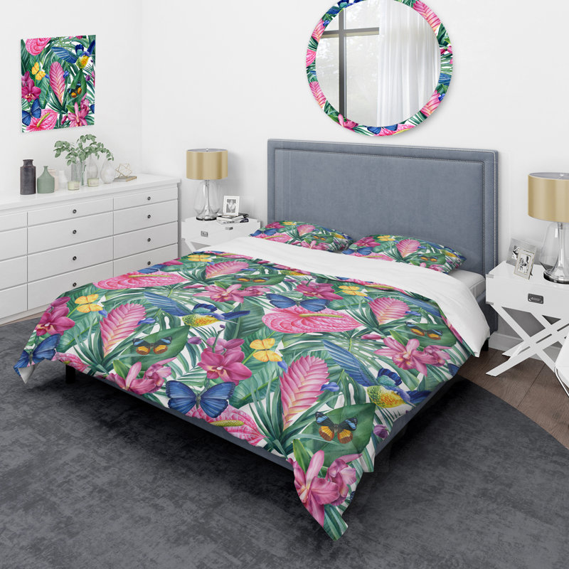 Ensemble de housse de couette en microfibre rose / vert / bleu 3 pièces