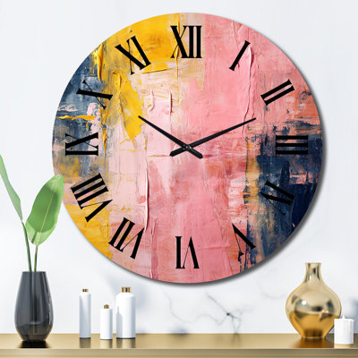 Célébration du Destin, abstrait, peinture or rose I, horloge murale en métal