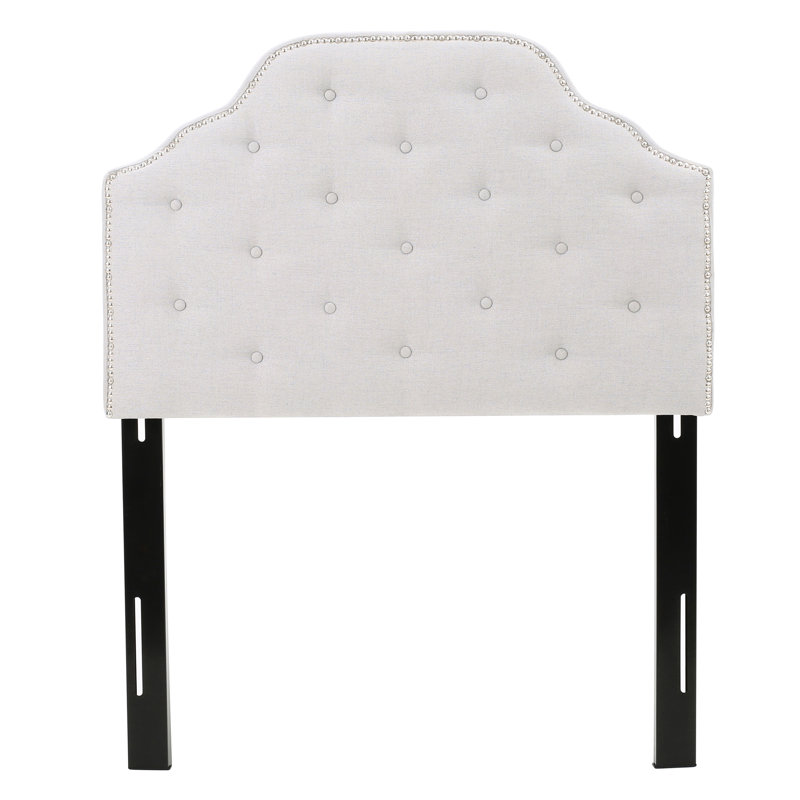 Upholstered Twin Headboard In Grey With Modern Button Tufting And Diamond Stitch Pattern Nailhead Accents, Light Gray