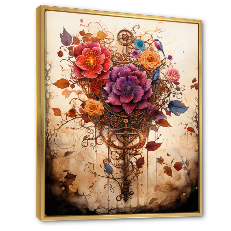 «Judaism Ketubah Love» - décoration murale florale, Cadre flottant doré, H 20 po x l 12 po x P 1 po