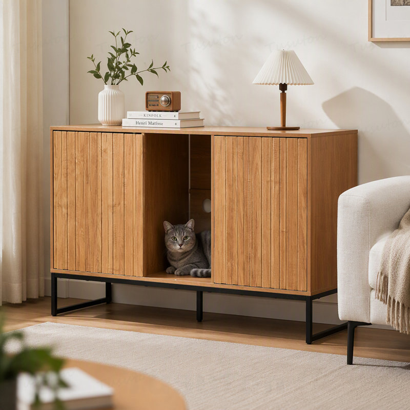 Enceinte de litière pour chat, armoire à litière cachée 47,2 po avec tablette à gratter et rangement, table de chat imperméable pour chat, convient à la plupart des bacs à litière, pour le salon de la chambre à coucher