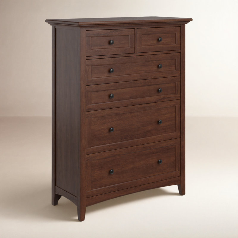 Melusina Solid Wood 40'' W 6 - Drawer Dresser, Cherry Brown