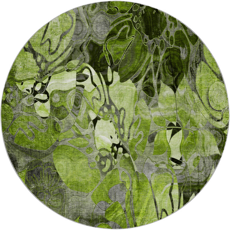 Premium Machine Washable Dream Shag ADS558 Floral Rug, Fern, 8' Round