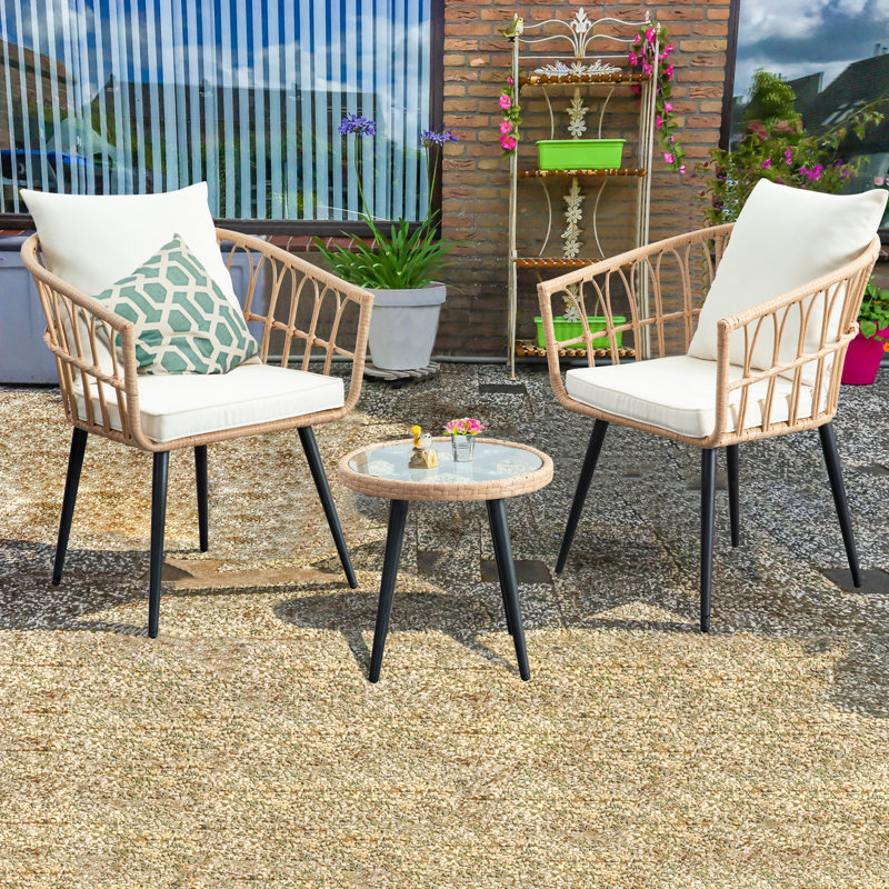 Ensemble de conversation en osier pour 2 personnes avec coussins