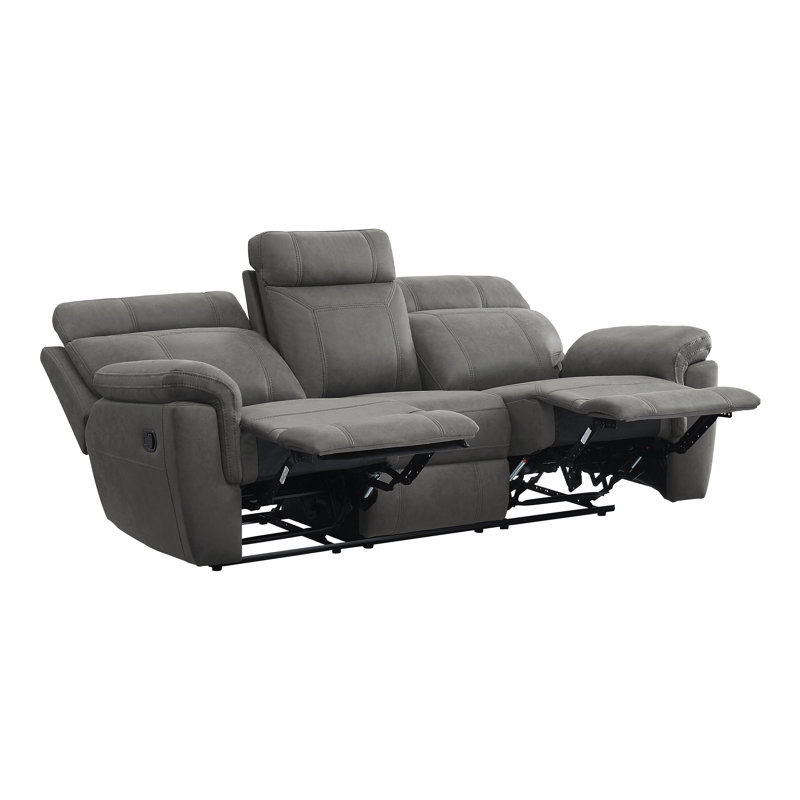 Britain 84.5" Microfiber Manual Reclining Sofa, Gray Microfiber/Microsuede