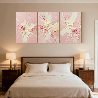 Abstrait rose crème à motif floral abstrait, ensemble de 3 impressions sur toile