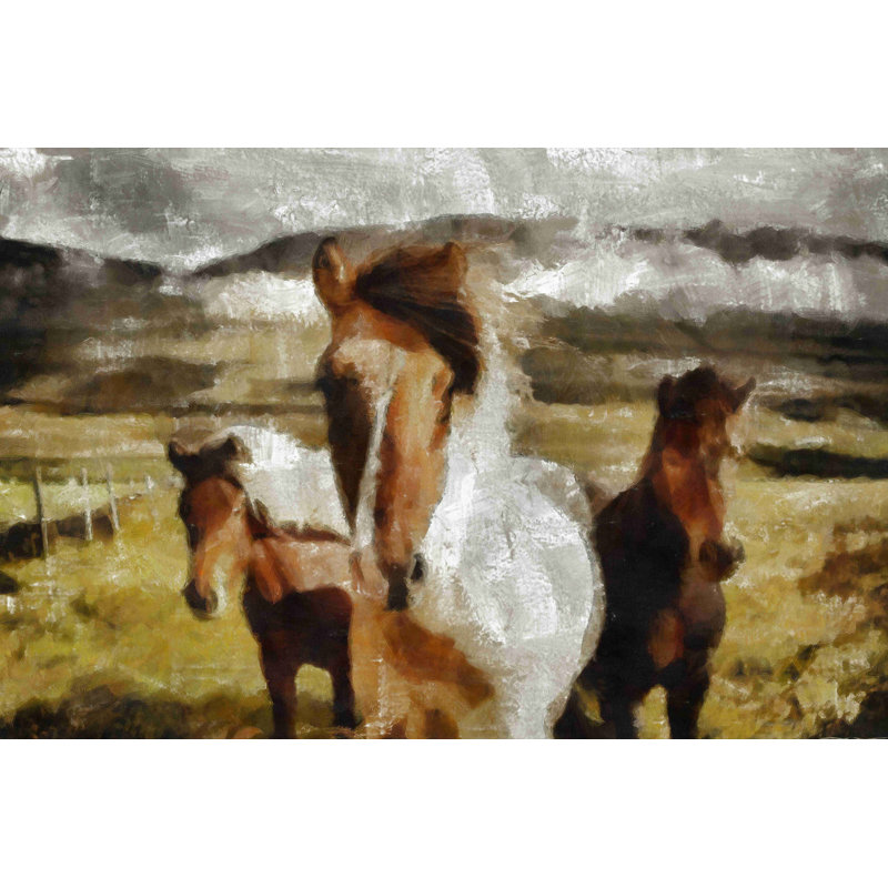 Trio de chevaux - peinture sur toile tendue, H 32 po x l 48 po