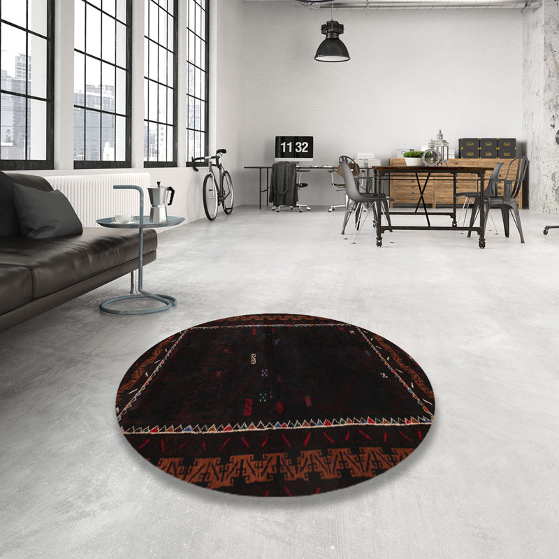 Tapis contemporain noir / brun, Rond 5 pi