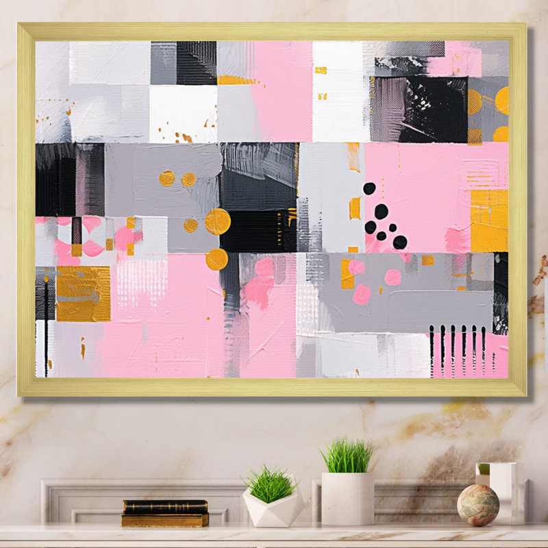 «Gray Pink», reproduction symétrique sur toile, H 30 po x l 40 po x P 1,5 po, Encadrement doré
