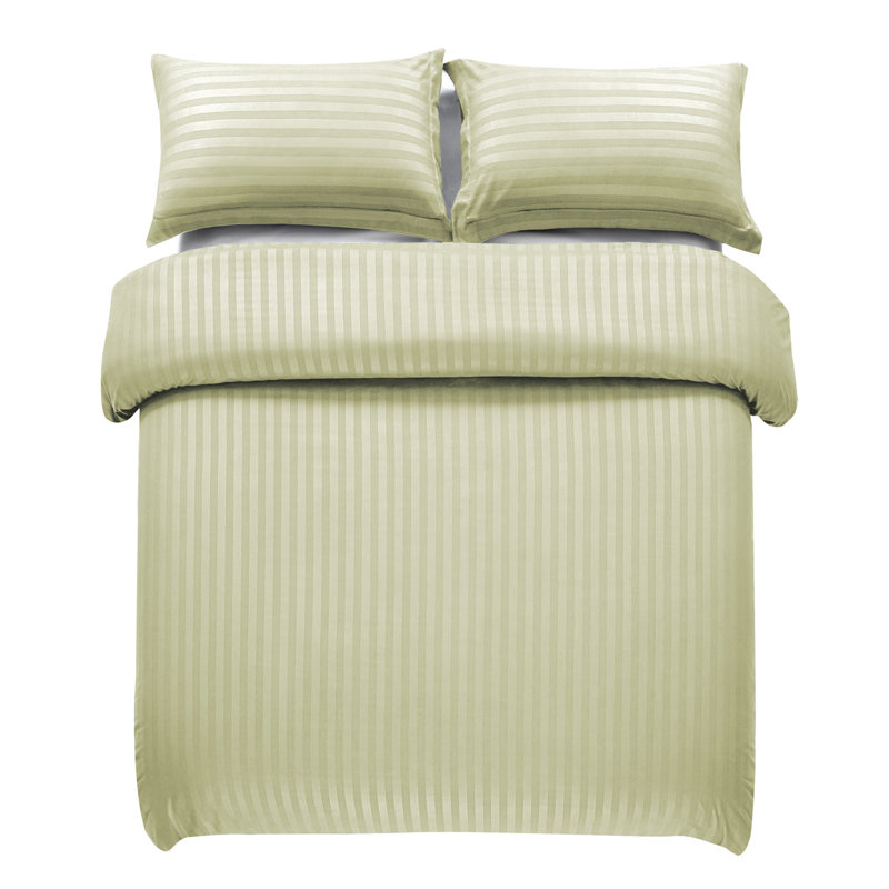 Microfiber Striped Duvet Cover Set with Pillowcases Included, Double Duvet Cover + 2 Standard Pillowcases, White