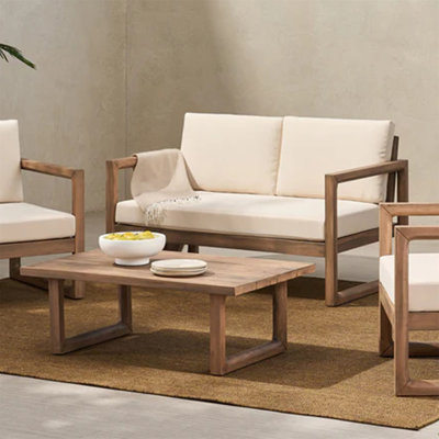 Outdoor Acacia Wood Furniture Set With Comfortable Cushions For Relaxing
