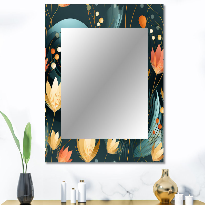 Modern Oasis Hues In Botanical World - miroir mural tropical, botanique, miroir décoratif floral, impression d'art en métal