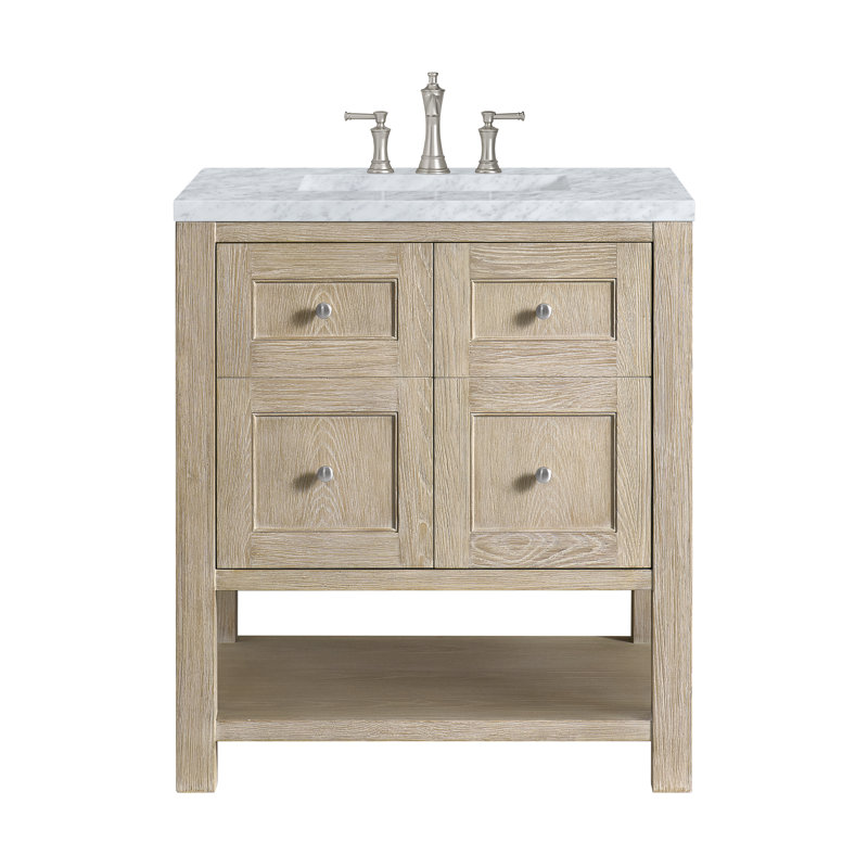 Breckenridge 30'' W Single Vanity, Carrara White, Whitewashed Oak, 8" Widespread