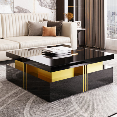 Table basse moderne carrée avec rangement à 4 tiroirs et plateau spacieux pour une vie élégante et fonctionnelle