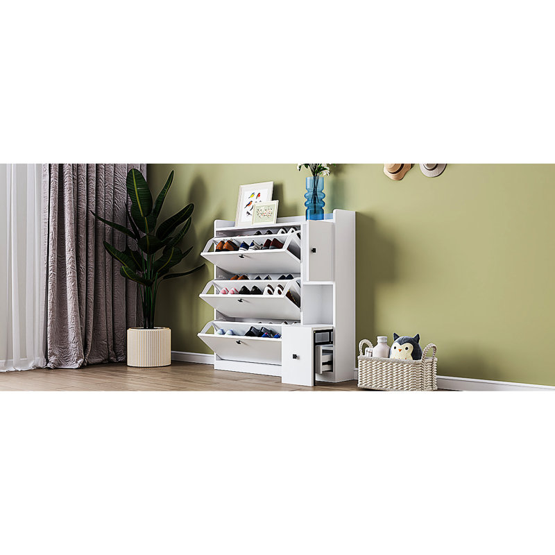 Organisateur de chaussures blanc avec 3 tiroirs rabattables et formats de tiroir de siège moderne