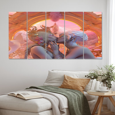 Goddess Couple Kissing Divine Love I - Couple, reproduction d'art sur toile - 5 panneaux égaux